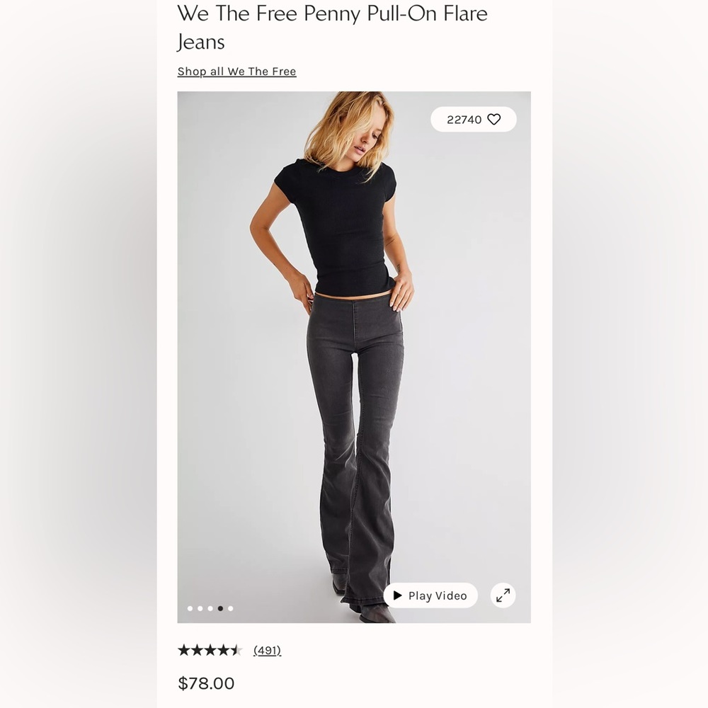 Free People Penny Pull-On Stretch Black/Dark Grey Jeans